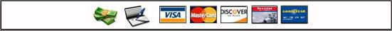We accept cash, checks, Visa, MasterCard, Discover, Firestone card, and Goodyear card.