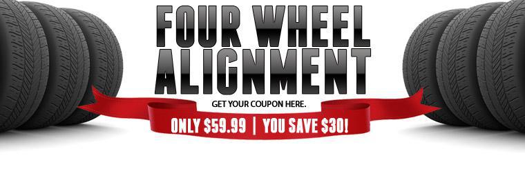 Get a four-wheel alignment for $59.99.