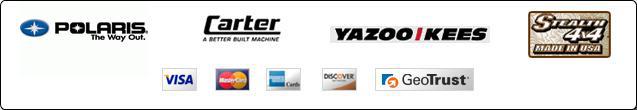 We carry Arctic Cat, Carter, Polaris, and Yazoo/Kees products. We accept Visa, MasterCard, Discover, and American Express.