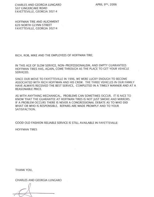 Hoffman Tire Testimonial