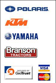 We carry products by Polaris, KTM, Yamaha, and Branson Tractors. We accept Visa and MasterCard. Our site is secured by GeoTrust.
