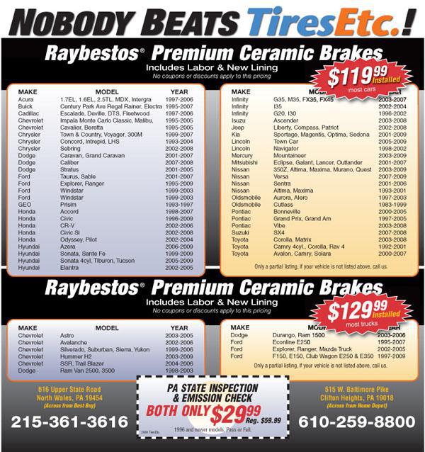 Click here for a printable version of the Brake Specials PDF.
