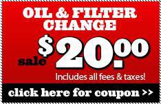 Oil & Filter Change, $20. Click for coupon.