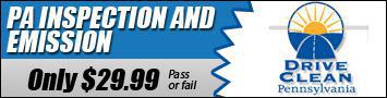 PA inspection and emission, only $29.99 (pass or fail). Drive Clean Pennsylvania.