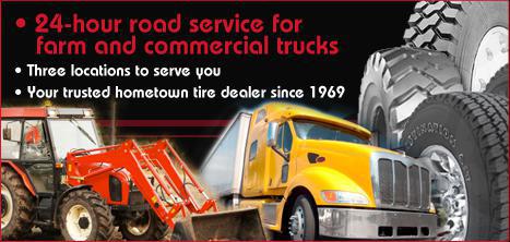 24-hour road service for farm and commercial trucks. Three locations to serve you. Your trusted hometown tire dealer since 1969.
