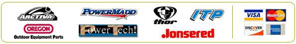 We carry Arctiva, PowerMadd, Thor, ITP, Oregon, Power Tech, and Jonsered products. We accept Visa. MasterCard, Discover, and American Express.