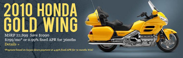 2010 Honda Gold Wing. MSRP $22,899 - Save $1,990 - $299/mo* or 0.03% fixed APR for 36mths