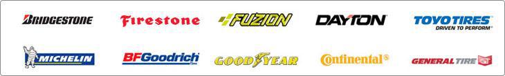 We carry products from Bridgestone, Firestone, Fuzion, Dayton, Toyo Tires, Michelin, BFGoodrich, Goodyear, Continental, and General.