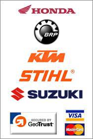 We carry Honda, BRP, KTM, STIHL, and Suzuki. We accept Visa and MasterCard.