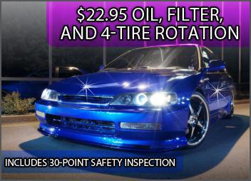 $22.95 Oil, Filter, and 4-Tire Rotation. Includes 50-point safety inspection.