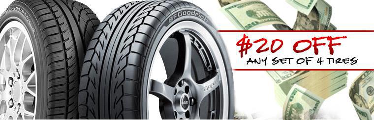 Take $20 off any set of four tires.