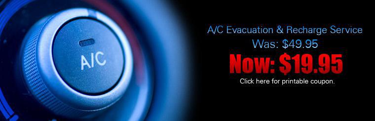 Click here for $19.95 Air Conditioning Evacuation and Recharge Service coupon.