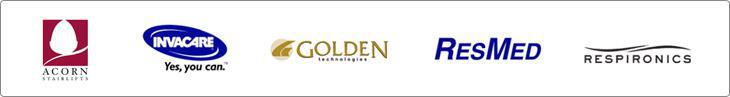 We carry Acorn, Invacare, Golden Technologies, ResMed, and Respironics.