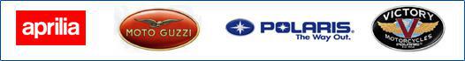 We carry Aprillia, Moto Guzzi, Polaris, and Victory products.