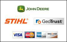 We carry John Deere and STIHL. We accept Visa, MasterCard, Discover, and American Express.