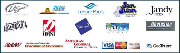 We carry L.A. Spas, Aloha, Leisure Pools, San Juan, Jandy, Baquacil, OMNI. Nature2, Outback Pools, and Coverstar products.