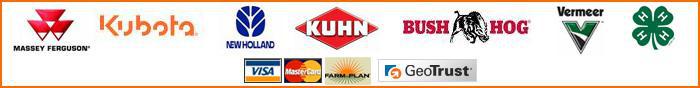 We carry Massey Ferguson, Kubota, New Holland, Kuhn, Bush Hog, and Vermeer products. We accept Visa, MasterCard, and Farm Plan.