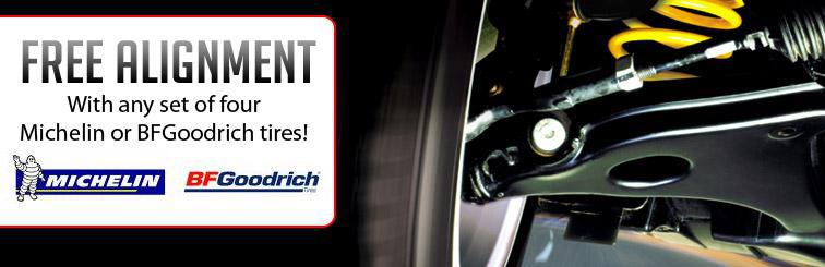 Get a free alignment with any set of four Michelin or BFGoodrich tires!