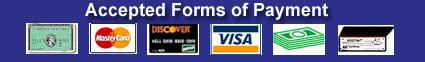 We accept American Express, MasterCard, Discover, Visa, cash, and checks.