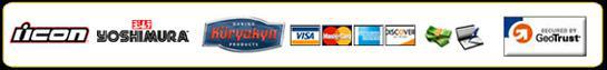 We carry Icon, Yoshimura, and Kuryakyn products. We accept Visa, MasterCard, American Express, Discover, cash, and checks.