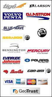 We carry Tigé, Larson, Volvo Penta, Glastron, Blue Wave, Sea-Doo, Bennington, Mercury, BRP, Polaris, Evinrude Johnson, Can-Am, and Bass Cat products. We accept Visa, MasterCard, Discover, and American Express. This site is secured by GeoTrust.