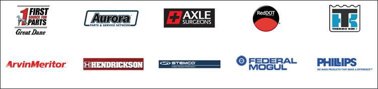 We carry products from Great Dane, Aurora, Axle Surgeons, Red Dot, Thermo King, ArvinMeritor, Hendrickson, STEMCO, Federal-Mogul, and Phillips.