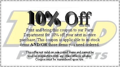 10 percent off coupon. Print and bring in.