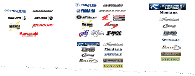 Brands offered at the Vermont location: Polaris, Ranger, Can-Am, Ski-Doo, StarCraft, Mercury, Mission Trailers, Northern Lights Marine Systems, Spree, and Sportsmen. Brands offered at the New Hampshire location: Polaris, Ranger, Yamaha, Rhino, Star, Honda, Mission Trailers, California Sidecar Trike, Keystone RV, Mountaineer, XLite, Montana, Cougar, Springdale, and Spree. Brands offered at the New Hampshire RV location: Keystone RV, Montana, Mountaineer, Cougar, XLite, Springdale, and Spree.