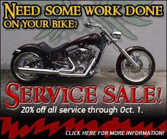 Need some work done on your bike? Service sale! 20% off all service through Oct. 1. Click here for more information!