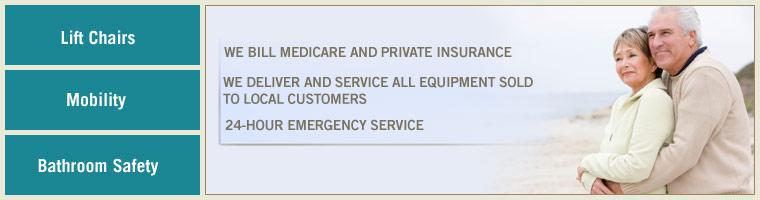 We bill Medicare and private insurance. We deliver and service all equipment sold to local customers. 24-hour emergency service.
