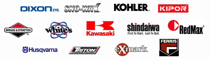We carry products from Dixon, Sno-Way, Kohler, Kipor, Briggs & Stratton, Whites, Kawasaki, Shindaiwa, RedMax, Husqvarna, Triton Trailers, eXmark, and Ferris.