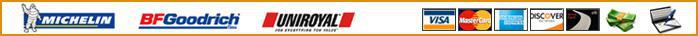 We carry products from Michelin, BFGoodrich, and Uniroyal. We accept Visa, MatsterCard, American Express, Discover, Drive Card, cash, and checks.