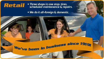 Three shops in one stop: tires, scheduled maintenance, and repairs. We do it all—foreign & domestic. We've been in business since 1919!