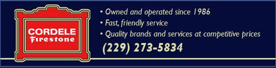 Cordele Firestone (229) 273-5834. Owned and operated since 1986. Fast, friendly service. Quality brands and services at competitive prices.