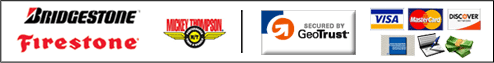 We carry Bridgestone, Firestone, and Mickey Thompson. We accept Visa, MasterCard, Discover, American Express, checks, and cash.