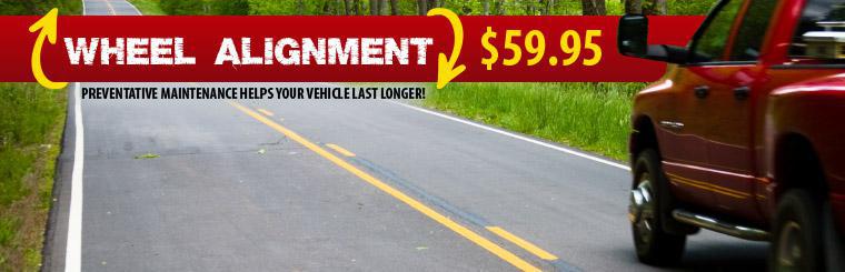 Get our wheel alignment for only $59.95. Click here for coupon.