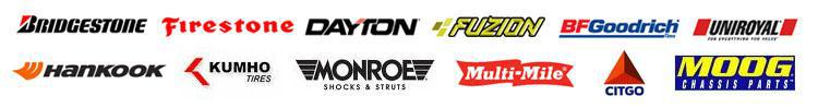 We carry products from Bridgestone, Firestone, Dayton, Fuzion, BFGoodrich, Uniroyal, Hankook, Kumho, Monroe, Multi-Mile, Citgo, and Moog.