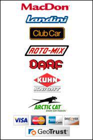 We carry MacDon, Landini, Club Car, Roto-Mix, Daaf, Kuhn Knight, and Arctic Cat. We accept Visa, MasterCard, American Express, and Discover.