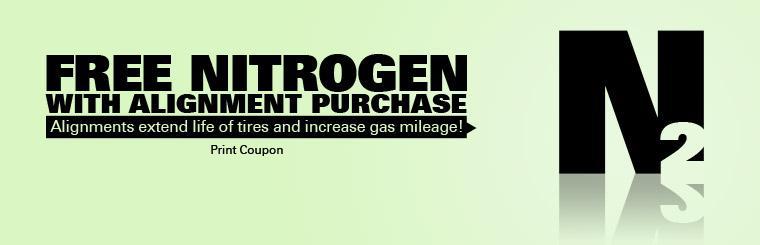 Get your tires filled with nitrogen for free with the purchase of an alignment.