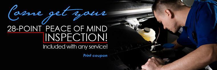 Come get your 28-Point Peace of Mind Inspection! Click here for coupon.
