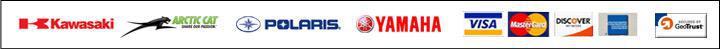We carry Kawasaki, Arctic Cat, Polaris, and Yamaha. We accept Visa, MasterCard, Discover, and American Express.
