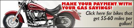 Make your payment with your gas savings! Click here for bikes that get 55-60 miles per gallon!