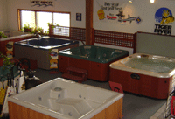 Some of the spas in our showroom.