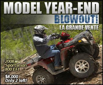 Model year-end blowout! 2008 Sportsman 800 EFI. $8,000, only 2 left!