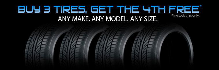 Buy three tires and get the fourth tire free.