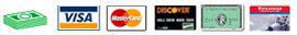 We accept Cash, Visa, MasterCard, Discover, American Express, and Firestone credit!