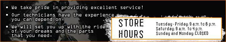 We take pride in providing excellent service! Our technicians have the experience you can depend on. We will set you up with the ride of your dreams and the parts that you need.