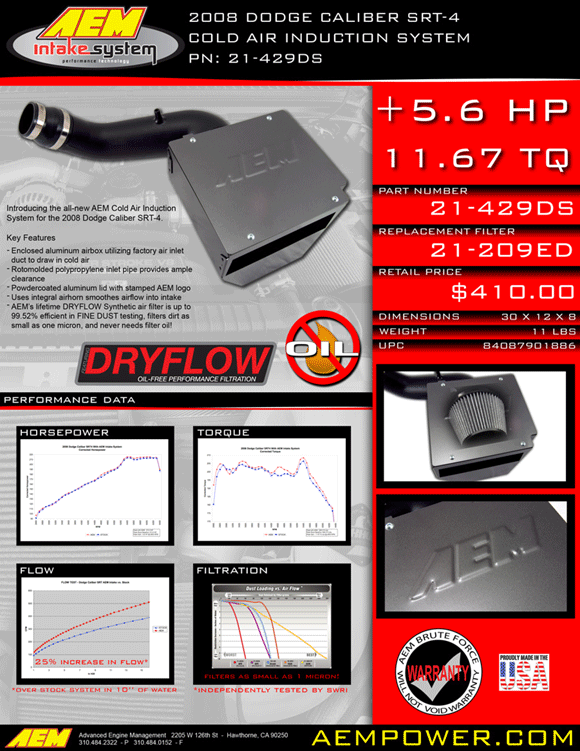 AEM 2008 Dodge Caliber SRT-4 Cold Air Induction System