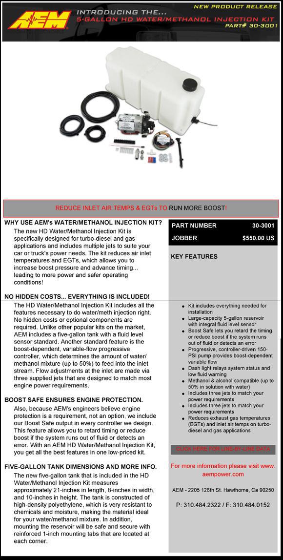 AEM HD Water-AEM HD Water/Methanol Injection Kit (PN 30-3001) Featuring 5-Gallon Tank