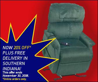 Golden Technologies Comfort Series lift chair now 20% off* plus free delivery in southern Indiana! This offer ends November 30, 2008. *Online orders only.